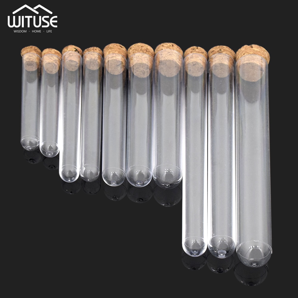 10pcs/pack Transparent Plastic Test Tubes Sample Container With Corks Stoppers For Candy Coffee Drink Storage Or Lab