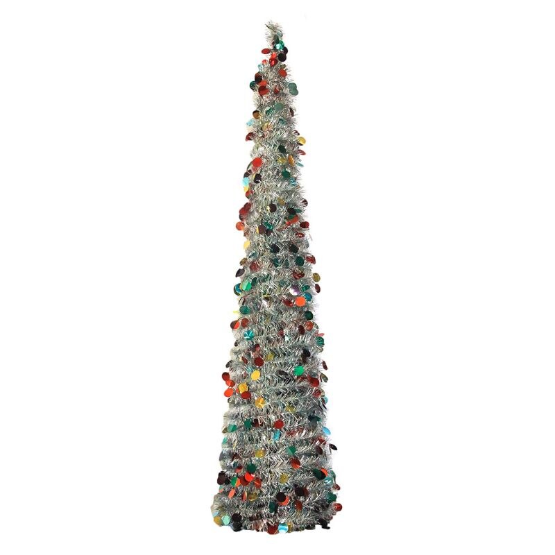 Christmas Trees 5 Foot Artificial Tinsel Xmas Tree Multicolored Pencil Sequin: Light Grey