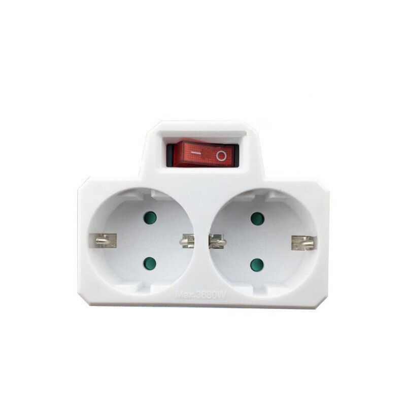 16A 250V 4.8mm European Conversion Plug Socket 1 TO 2 Ways Power Adapter Socket with Switch ON/OFF EU Standard Plug: Default Title