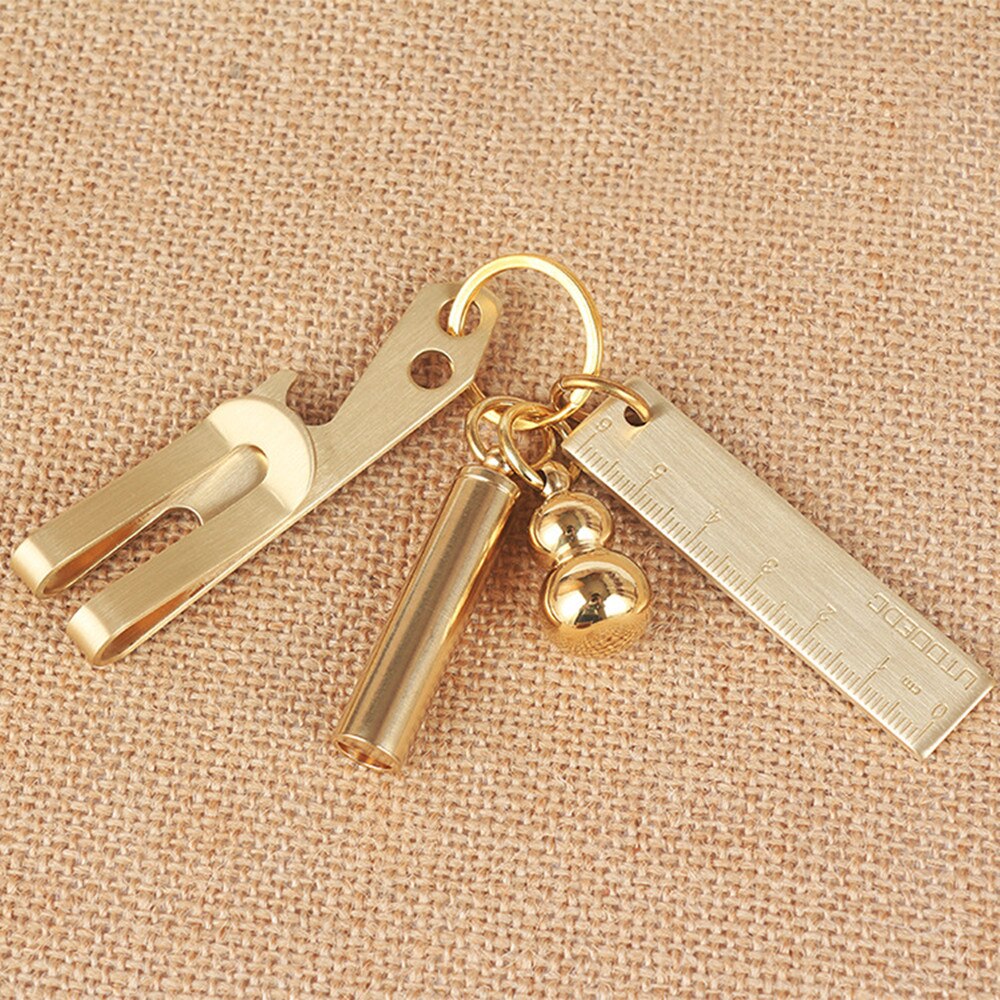 Retro 0-6cm Mini Copper Key Pendant Ruler Keychain Ruler Stationery Small Copper Ruler Golden Plate Drafting Supplies Rulers