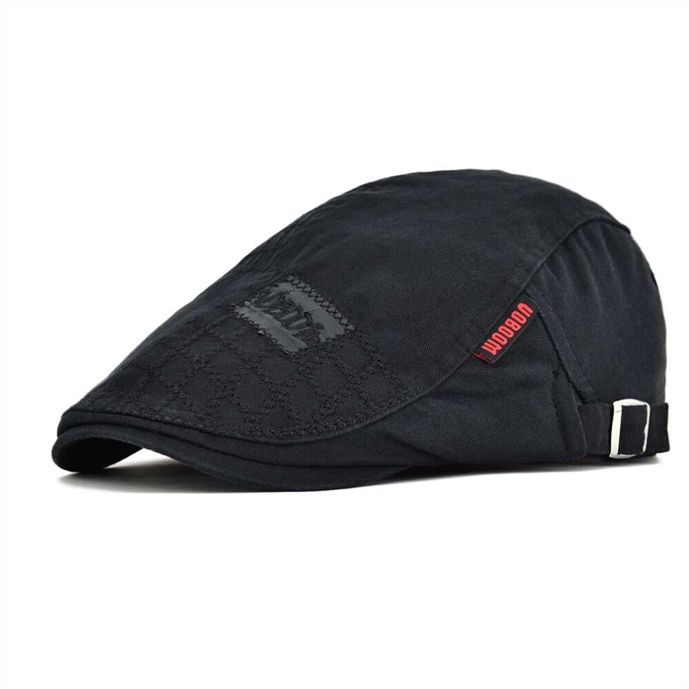 VOBOOM Zwarte Golf Platte Ivy Cap Mannen Katoen Krantenverkoper Caps Cabbie Hoed Mannelijke Gatsby Baret Hoeden Verstelbare Lente Herfst Boina 100: Black