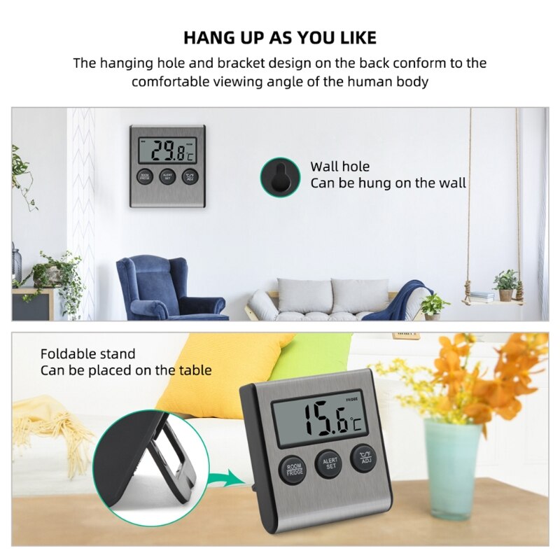 Digital Kitchen Thermometer LCD Display Long Probe for Refrigerator/Freezer/Fridge Thermometer Alarm Timer Measuring Tools