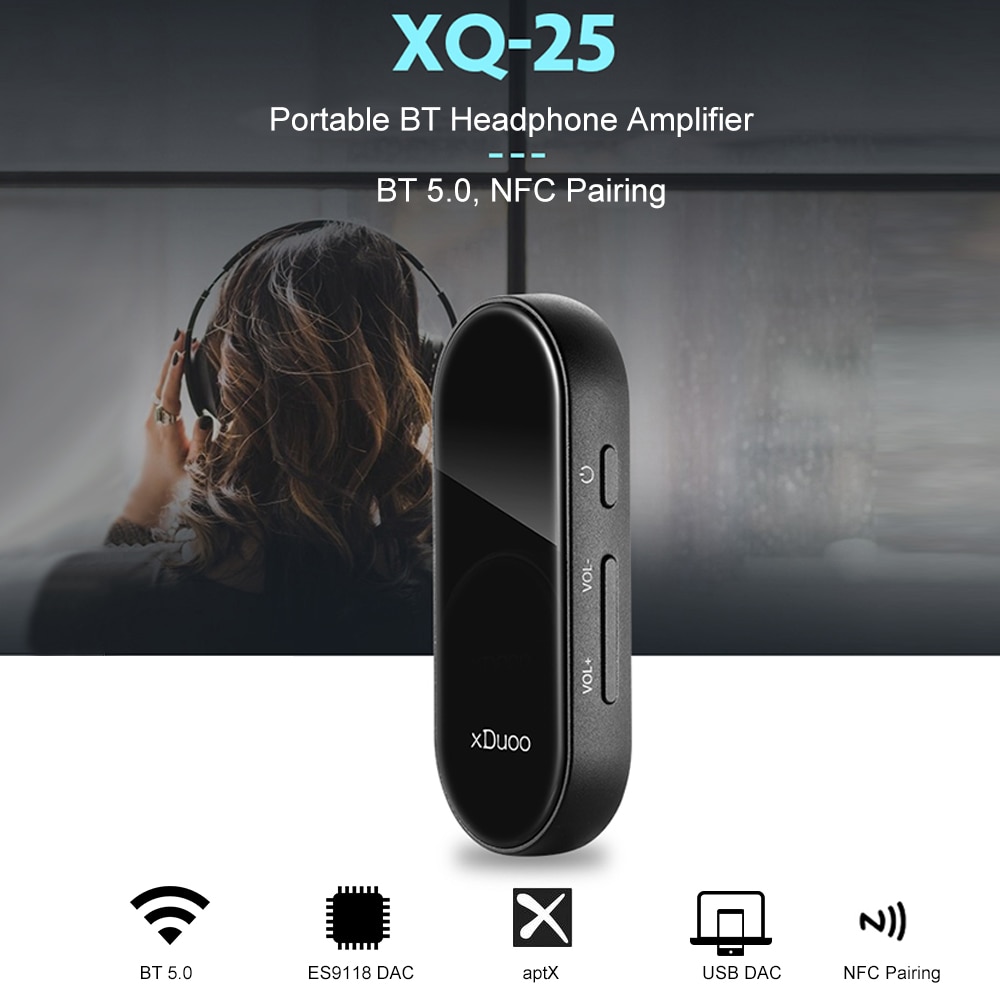 Xduoo XQ-25 Draagbare Bluetooth Hoofdtelefoon Versterker 5.0 Aptx ES9118 Dac Nfc Pairing Hifi Hoofdtelefoon Amp Ruisonderdrukking Microfoon