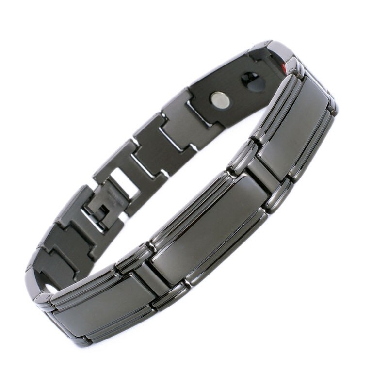 Bracelet magnétique en pierre de Germanium pour hommes, bijoux en acier inoxydable, Tourmaline rouge, lien noir, 12mm: Black color