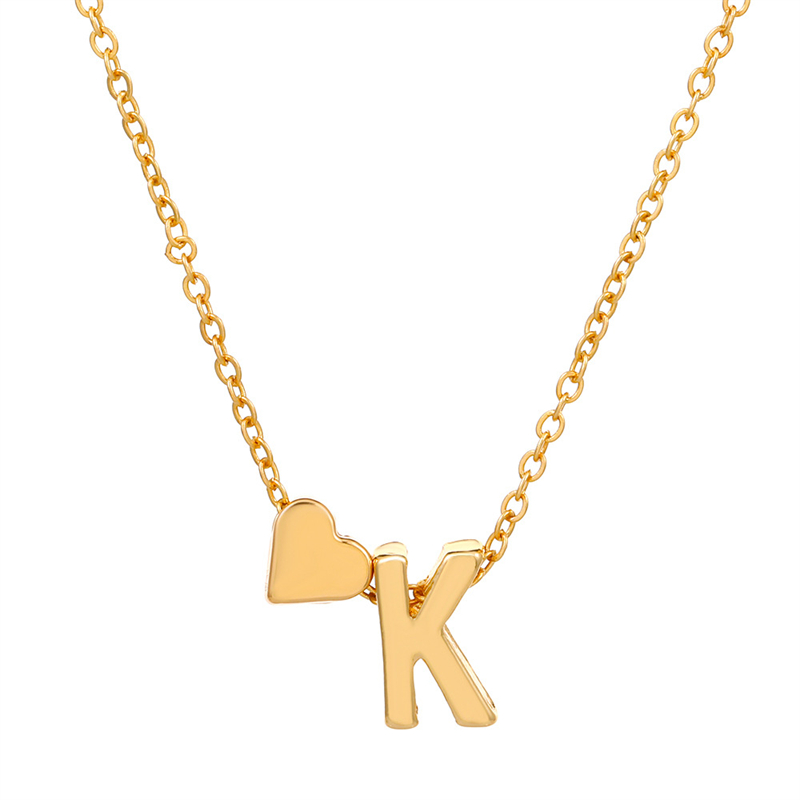 Nueva , collares de A-Z Capital para mujer, cadena corta de Color dorado, colgantes de corazón, artículos diarios sexis, joyería para el cuello, collar de decoración para: Bañado en rodio de imitación