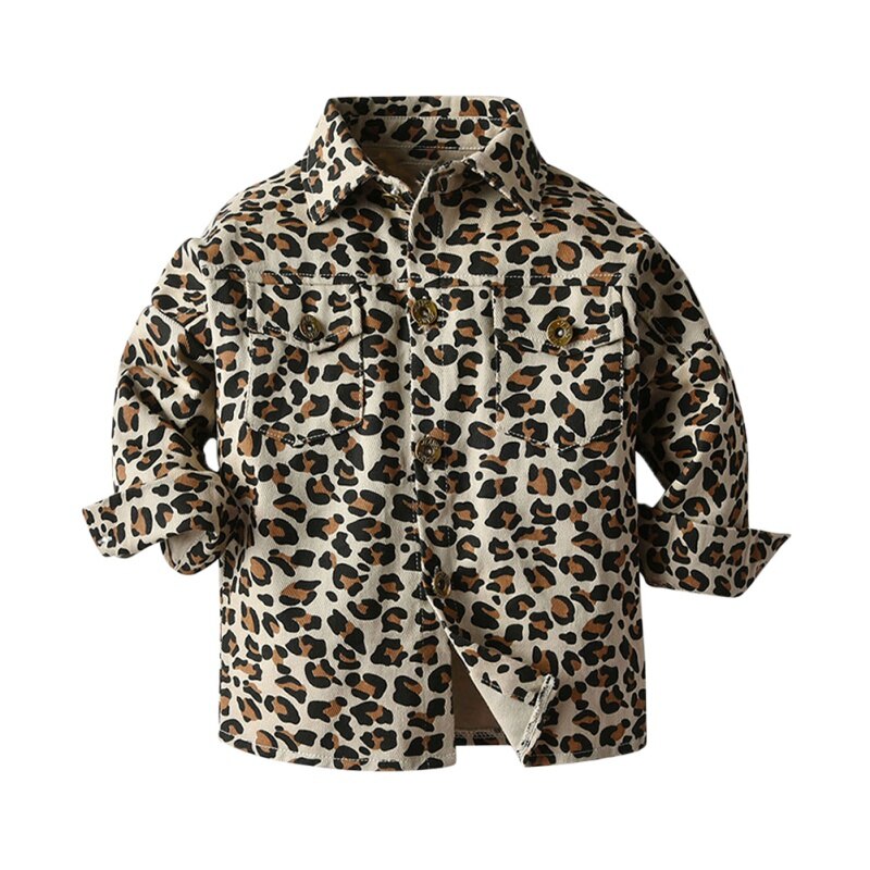 Leopard dreng bluse efterår baby drenge overtøj leopard print afslappet langærmet shirt børn frakke tøj toppe: 2xl
