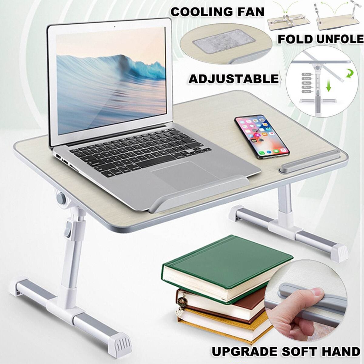 Multifunction Simple Folding Adjustable Laptop Desk With Cooling Fan Lifting Small Table Dormitory Computer Table BedDesk