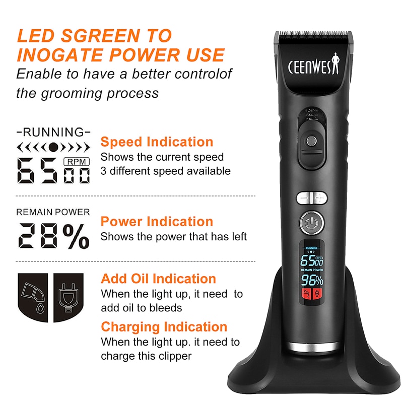 Ceenwes Rechargeable Hair Trimmer Clippers for Men Cordless Clippers Hair Cutting Kit with 8 Guide Combs Including Charging Dock