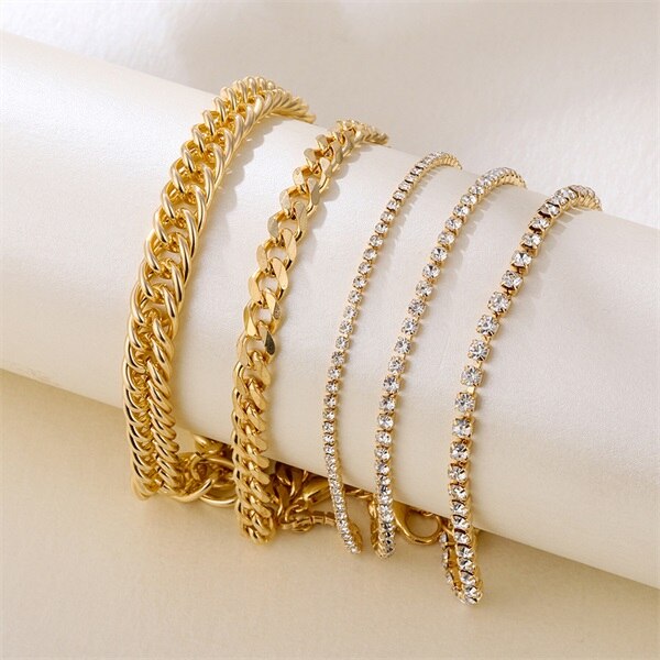 Es 4 unids/set encanto cubano cadena pulseras para las mujeres Miami Bohomia de oro brazaletes de pulseras mujer joyería de: 47ENS0660