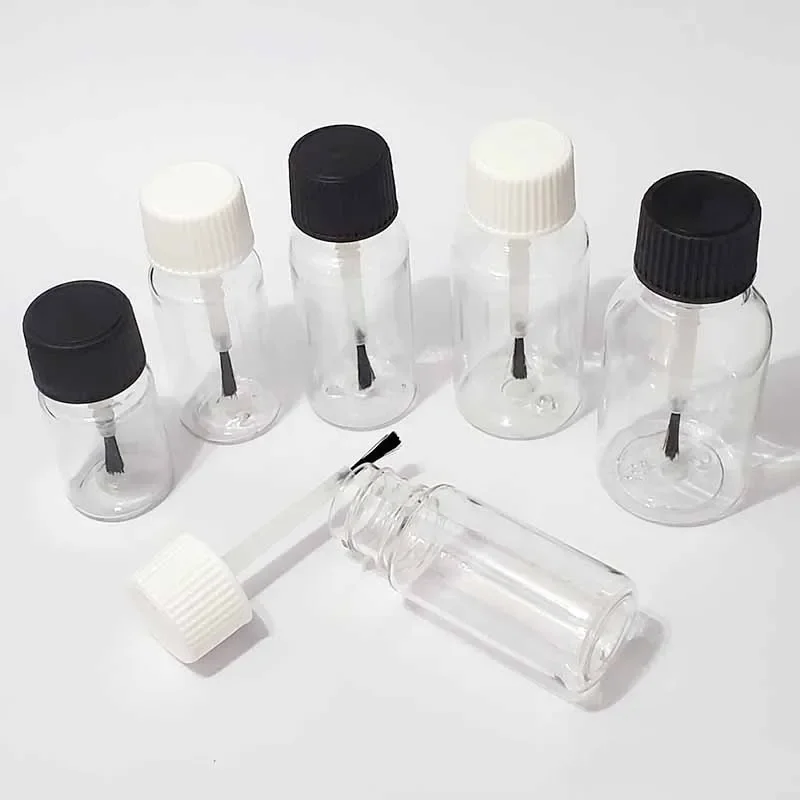 5/10Pcs 5ml 10ml 15ml 20ml 30ml Plastic Nail Polish Bottles Empty Cosmetic Containers Clear Liquid Sample Bottle With Brush