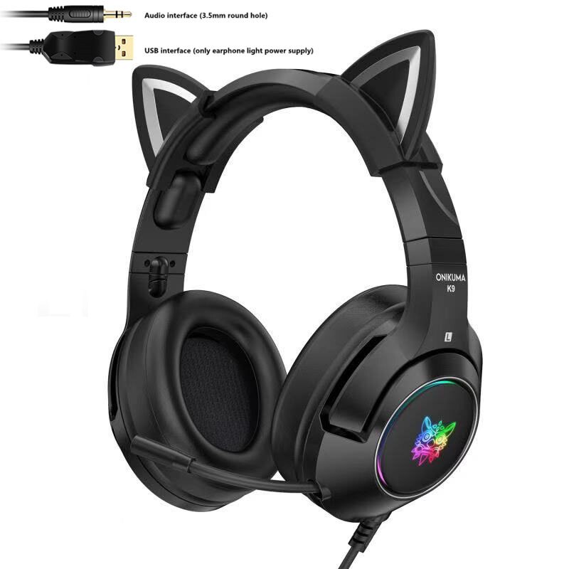 3.5Mm Wired Gaming Headset Kat Oor Rgb Hoofdtelefoon Bass Stereo Oortelefoon Met Microfoon Voor PS4 Computer Laptop Telefoon Gamer