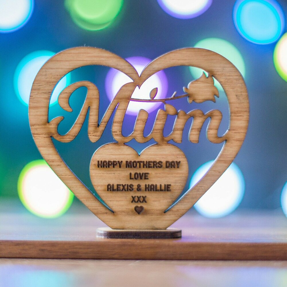 Love Heart Shaped Wooden Ornament Happy Mothers Day Bedroom Hollowed Out Carving Mother's Day Heart Hollow Letter Wooden Ornamen