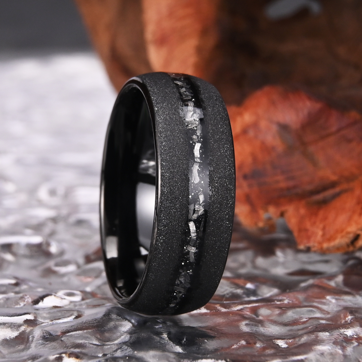 Bague en carbure de météorite sablée noire pour hommes et femmes, bague de fiançailles de mariage, d'anniversaire, unisexe, 8mm