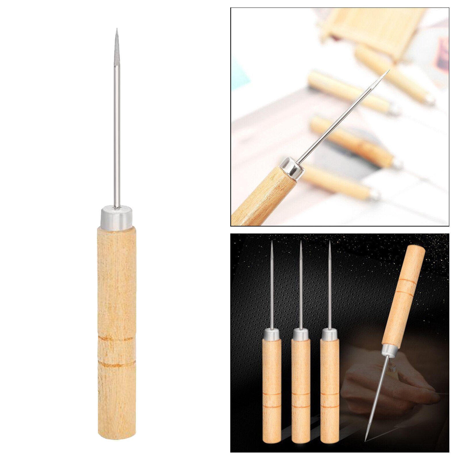 Canvas Leather Sewing Awl, Leather Sewing Needle Awl Hand Stitch Wooden Handle for Handmade Leather Sewing Tools Shoe and