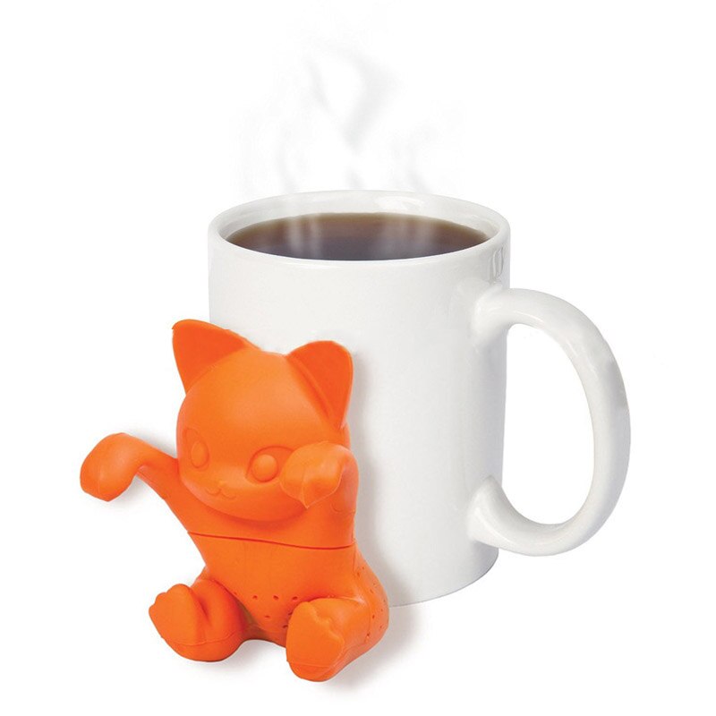Theepot Accessoires Thee Filter Thee-ei Siliconen Oranje Losse Thee Blad Kruiden Tool Kat Vormige Theezakjes Herbruikbare Leuke Cartoon