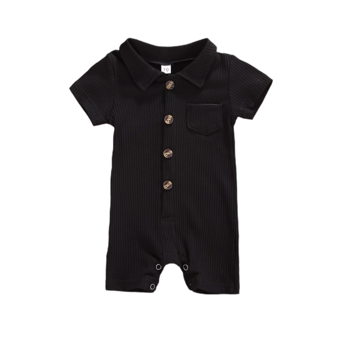 Baby Boy 3M-24M Brei Romper Solid Een Stuk Revers Jumpsuit Korte Mouwen Katoen Button Down bodysuit: Black / 12m