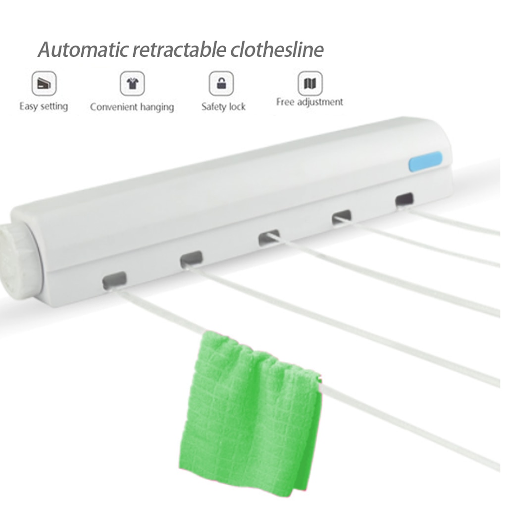 Durable Retractable Clothes Hanger Wall-Mounted Indoor Laundry Hanger Automatic Telescopic Clothesline Towel Balcony Drying Rack