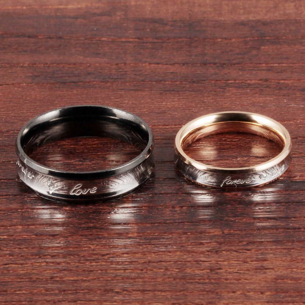 Kerst minnaar roestvrij staal paar ringen Wedding Bands retro stijl Zirconia QL283