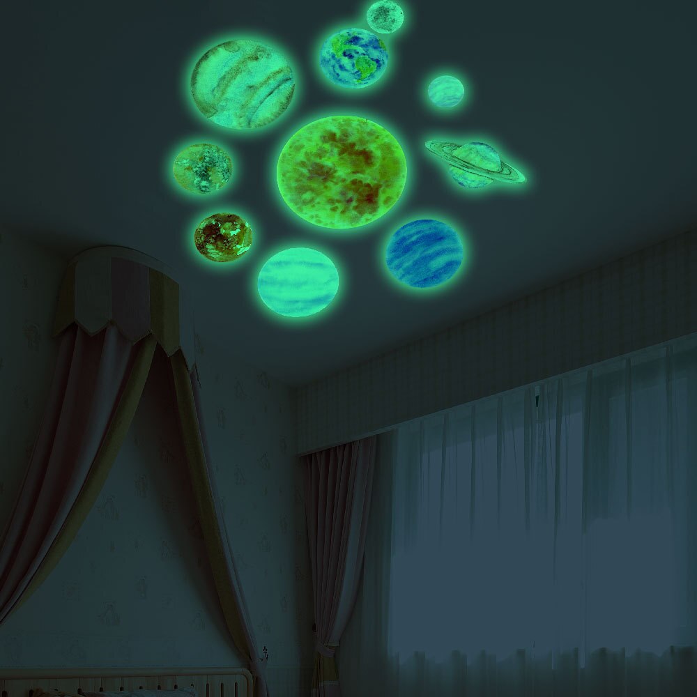 Solar System Planet Fluorescent Wall Sticker Moon Star Ceiling Sticker Home Party Kids Room Decorations Home Decor Glow Sticker