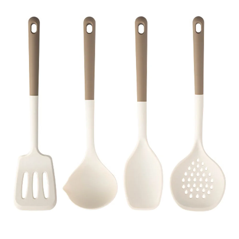 Cooking Tool Sets Non-toxic Cooking Baking Kitchen Tools Utensils Silicone Shovel Spoon Scraper Brush Spade Whisk Turner: Light Grey