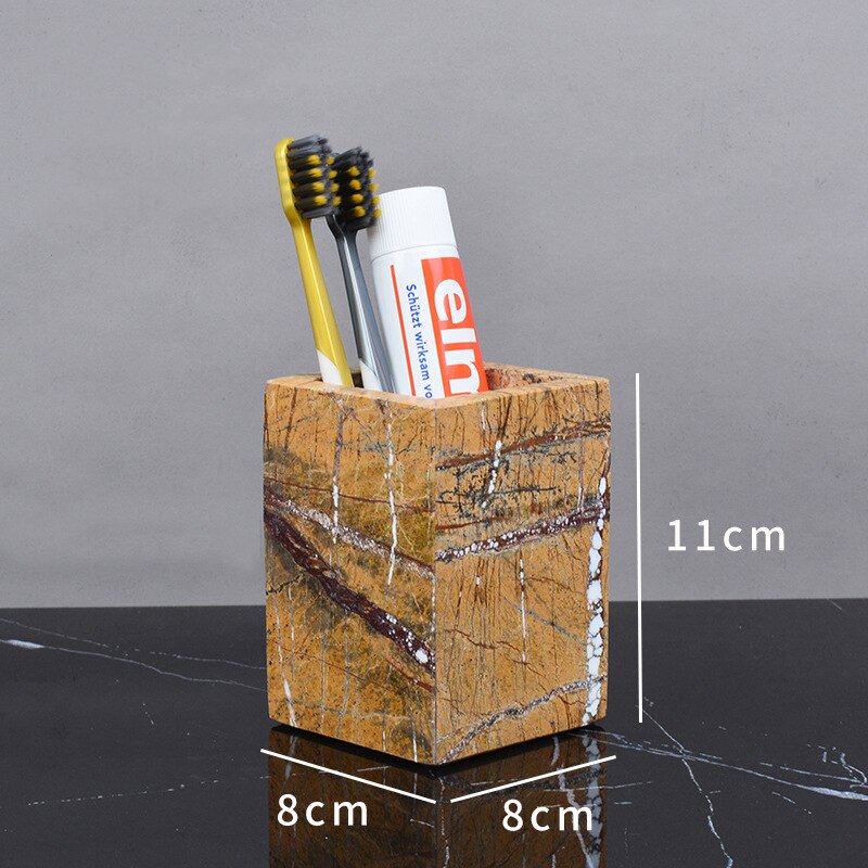 Fancy Brown Natural Marble Bathroom Accessories Sets Luxury Retro Soap Dispenser Toothbrush Holder Soap Dish Bathroom Kit: Toothbrush holder