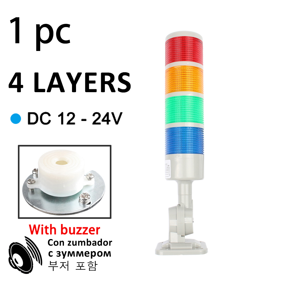 Rotatable 180 Stack light Red warning light industrial for CNC machine 24V 12V LED 220V Steady flashing light 4 layers Silver: CS4J-12-24V