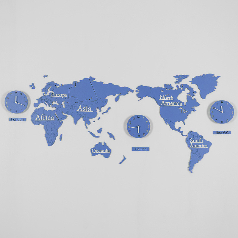 Relojes de pared con Mapa Mundial grande, Relojes de pared con moderno, reloj acrílico Ultra silencioso, con brillo Digital en la oscuridad,: blue
