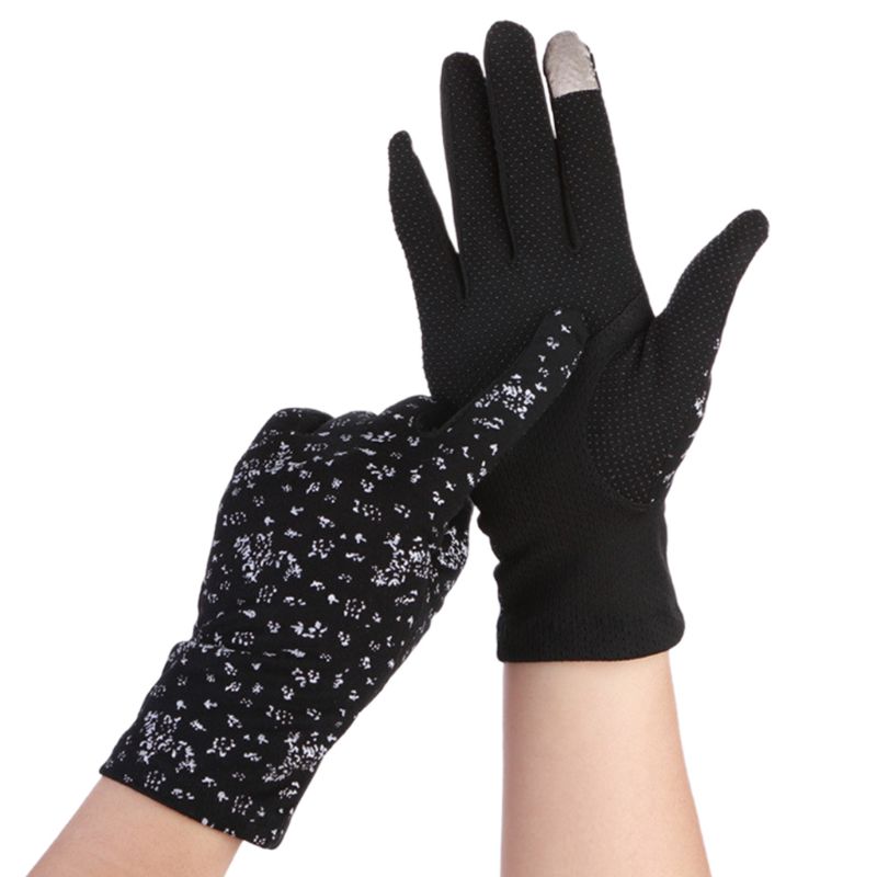 Verão feminino floral touchscreen luvas de malha antiderrapante protetor solar luvas de condução luvas de verão: BK