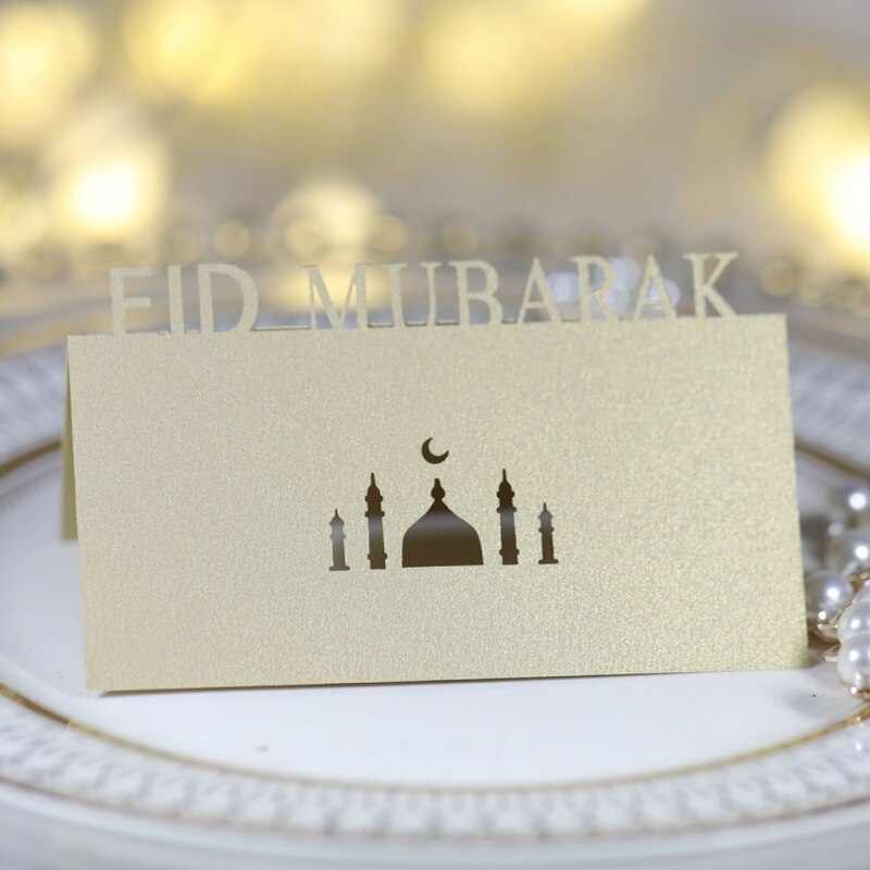 100Stck Buchstaben Eid Mubarak Tisch Karte Ramadan Aushöhlen Palazzo Mond Placecard