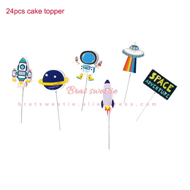 Outer Space Cupcake Toppers Rocket Spaceship Boy Theme Birthday Party Supplies Cake Decorative Outer Space Party Decorations: spaceadventure toppe