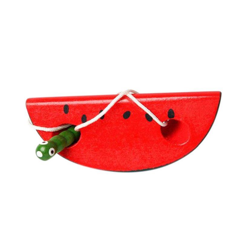 Puzzle Wooden Toy Threading Game Insects Wear Rope Intersting Worm Eat Fruit Apple Copy Early Education Baby Toys: Watermelon Small
