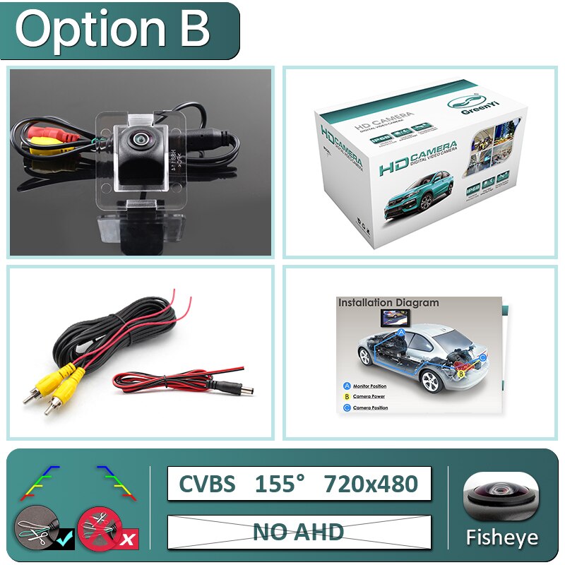 GreenYi HD AHD 1080P 170 Degree Fisheye Lens Vehicle Rear View Camera For Mercedes-Benz GLK Car: B-720x480-155deg