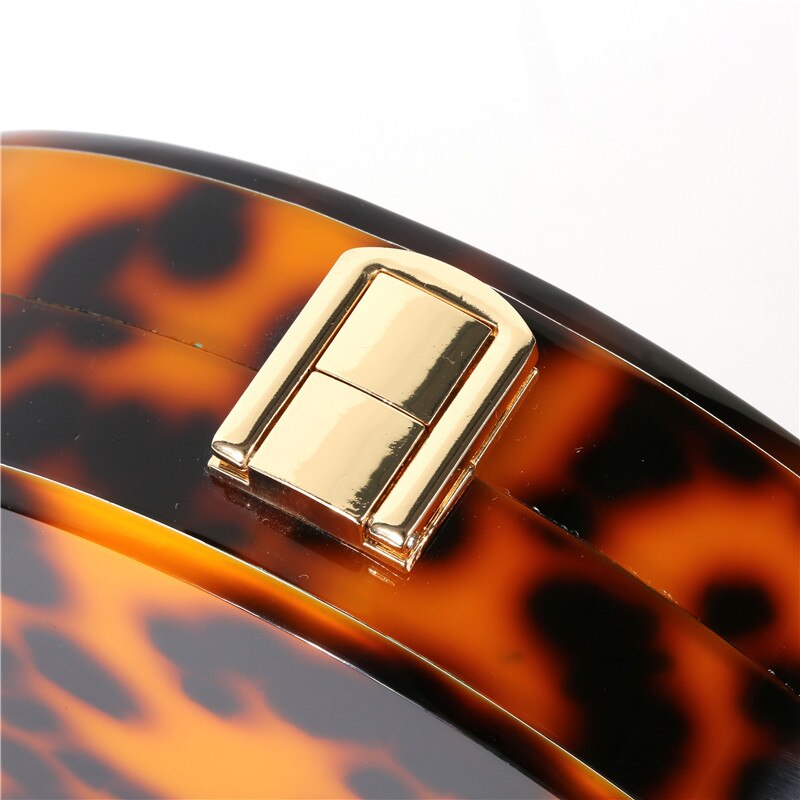 Leopard Dinner Handbag Acrylic Semicircle Amber Evening Bag Women Messenger Shoulder Bag Trendy Party Clutch Purse