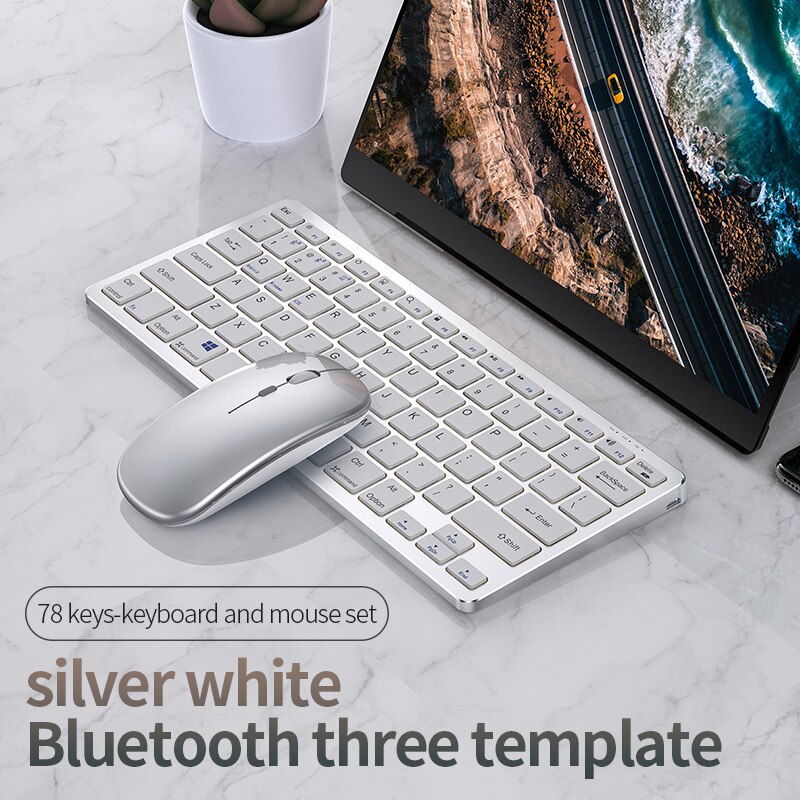 Keyboard and Mouse Set Bluetooth-compatible Slim Rechargeable USB Keyboard Mouse Combo for iPad Mac Android PC Laptop All-in-one: 78 Keys white set