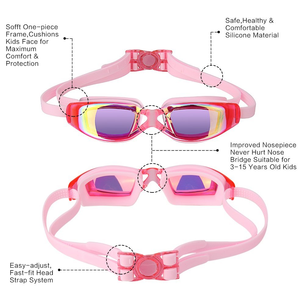 Kids Zwembril + Zwemvliezen handschoenen + Case + Neus + Oordoppen Set HD anti-condens Uv-bescherming Swim Bril op zwembad