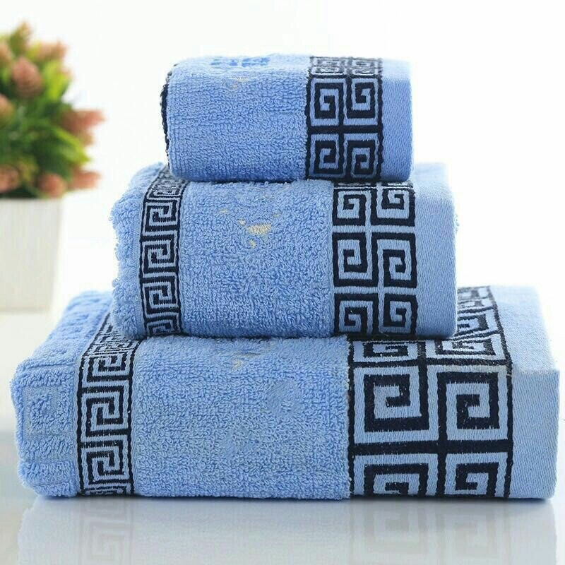 Cotton Towel set 1pcs bath towel+1 pc face towel+1 hand towels 3 colors 100% Cotton Compressed Quick-Dry bathroom towel sets: Blue / 140x70cm