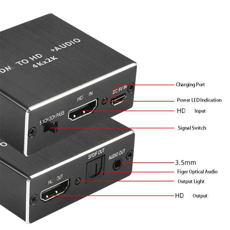 4K 2K 3D Video Decording Extractor with HDMI Audio Splitter Fiber 5.1 to 3.5MM SPDIF Stereo Output Converter Compatible Adapter