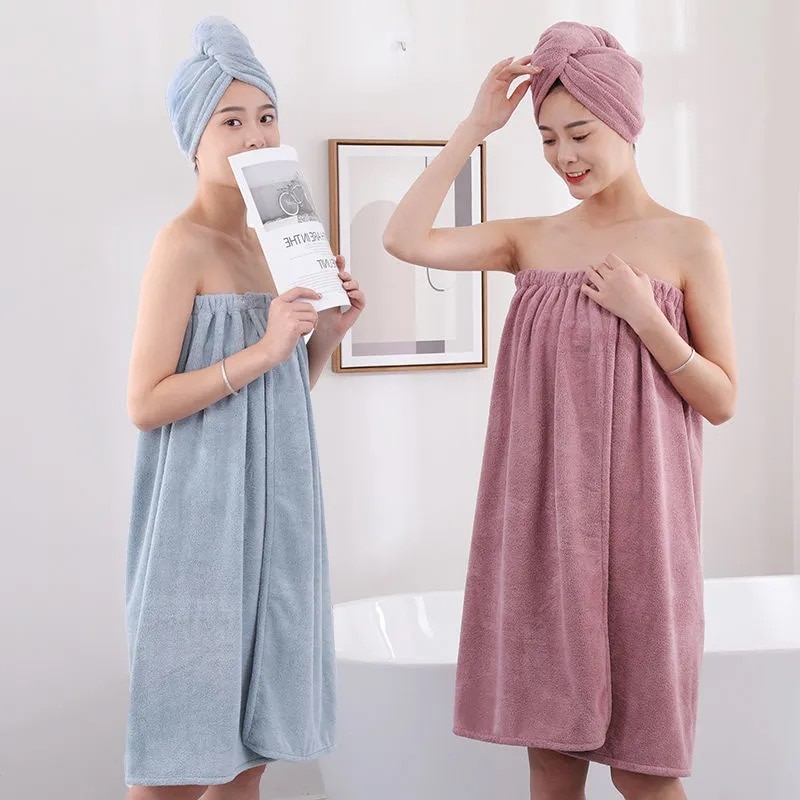 1Set Chic Bath Towel Wearable Towel Superfine Fiber Solid Color Soft and Absorbent Cleaning Plain Towel Hotel Home Bathroom