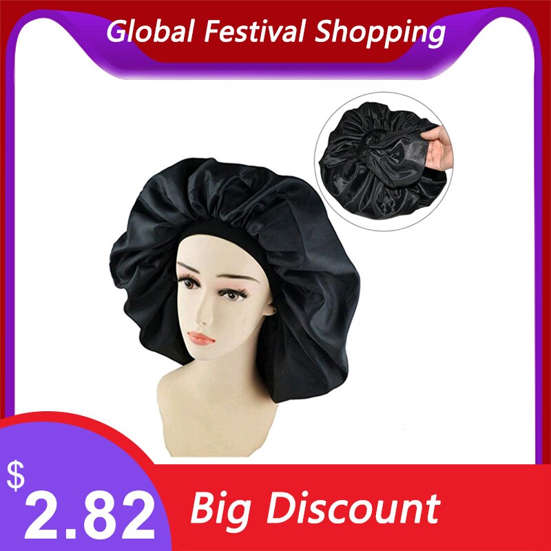 Solid Color Shower Female Cap Super Giant Waterproof Hair Care Large Women Satin Silk Bonnet Sleep Cap Luxurious Fabric Premium