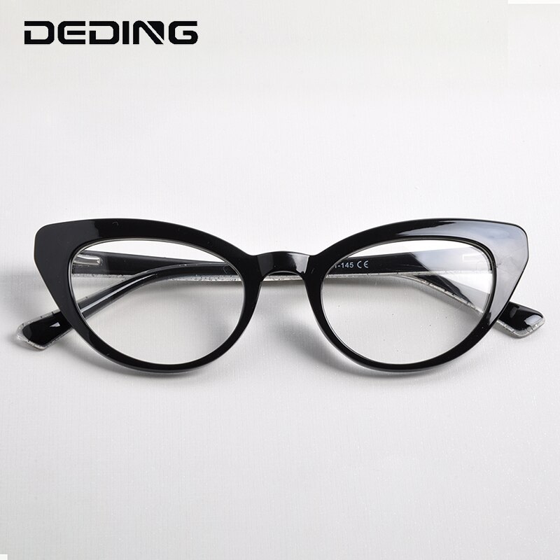 Cat eye  tr90 damesbrilmontuur met multicolor glazen op sterkte, monturen met veerscharnier, damesbril met heldere glazen  dd1602: Zwart