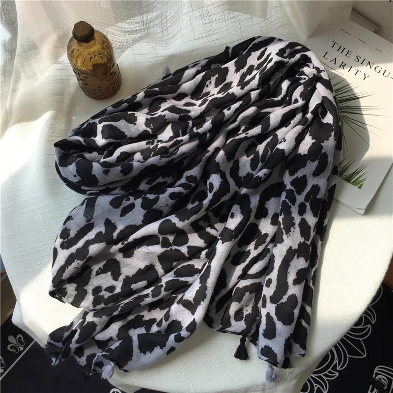 Bufanda de leopardo negra y gris, abrigo largo cálido con estampado de leopardo, chal de viscosa, redecilla para el cuello, Bufandas, pañuelo Apaszka,