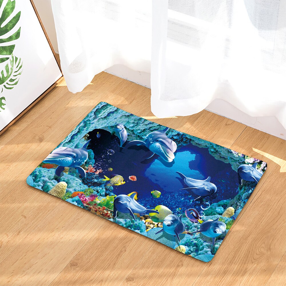 45*75CM Mediterranean Ocean Beach Style Bathroom Carpet Bath Mat Set 3D Printed Bathroom Floor Carpet Toilet Rugs WC Doormat