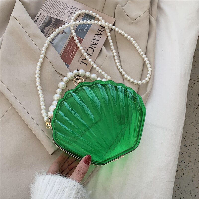 Acrylic Tote Transparent Shell bag PVC Women's Handbag Pearl strap Shoulder Messenger Bag: Green