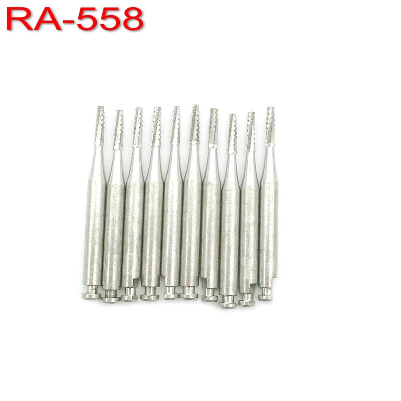 Fresas dentales de carburo de tungsteno de acero, para pestillo de baja velocidad, tipo RA-05, RA-06, RA-07, RA-08, RA-35, RA-558, 10 Uds.: RA-558