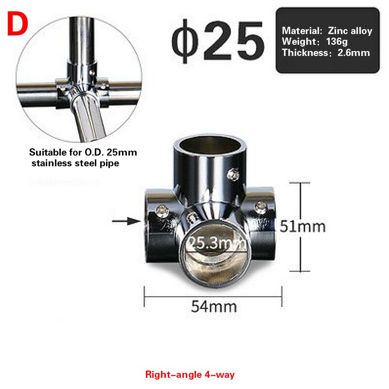 4 Pcs 25mm Zinc alloy Pipe Fittings Right Angle Tee Elbow Pipe Connector Shelf Hanger Rack Tube Drying Rack Connectors: D