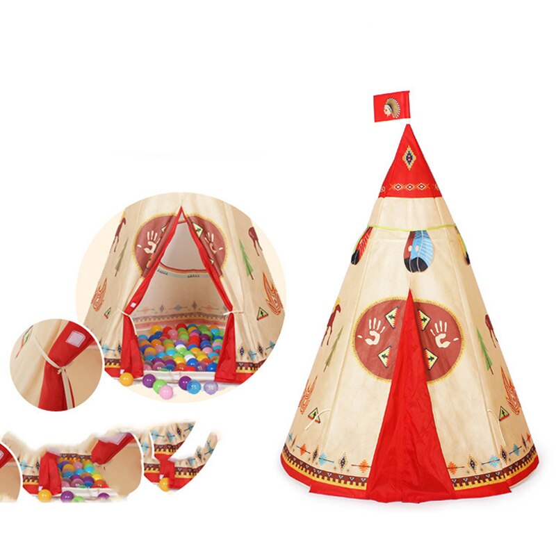 Natuurlijke Indiase Patroon Kinderen Speelgoed Tent Teepees Veiligheid Tipi Draagbare Indoor Spel Tenten Outdoor Speelhuisje Voor Kinderen