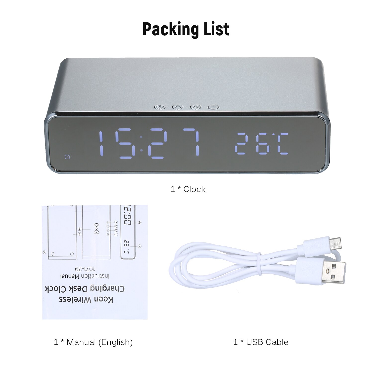 Wireless Charger Desk Clock Digital Clock Temperature Meter Switchable Wireless Charging Device Multifunctional LED Alarm Clock