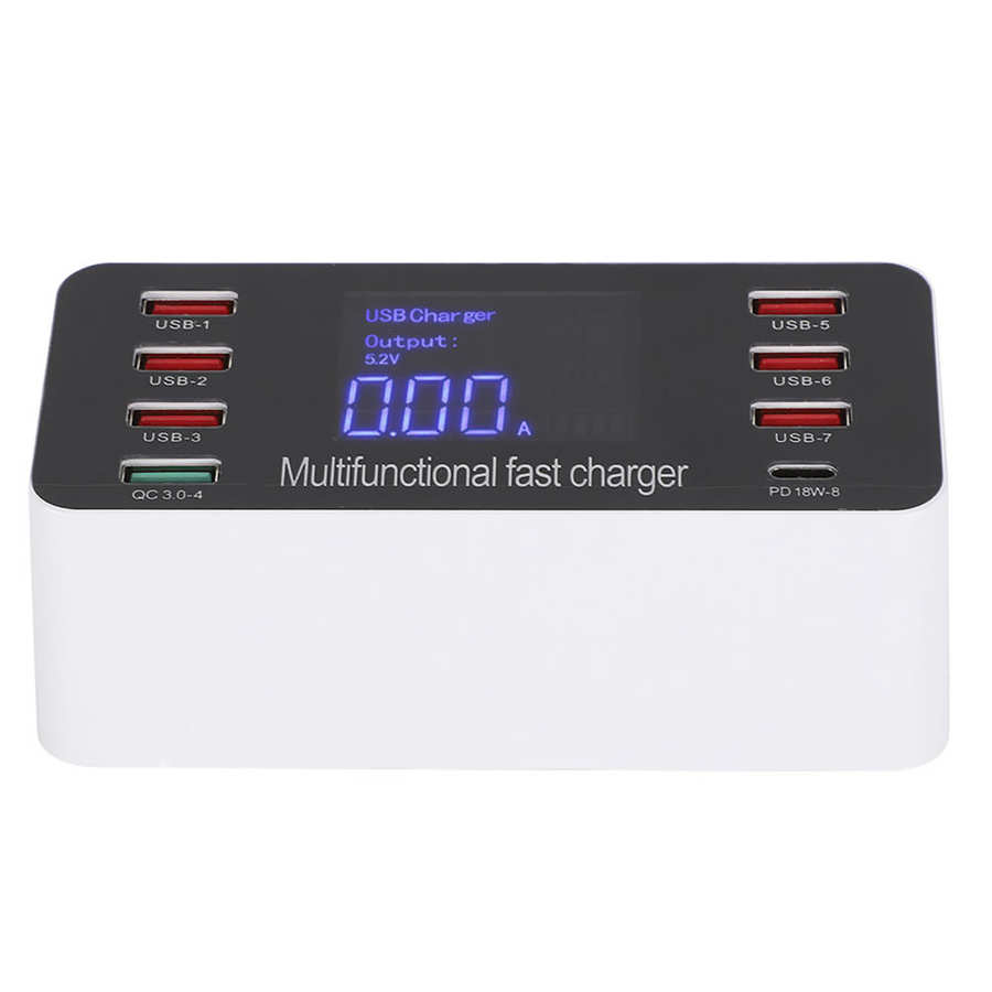 8-  qc3.0 port-usb-ladegerät mit led-digitalanzeige , 60w pd-schnellladefunktion 5v/3.4a 3.0- usb-ladestationen