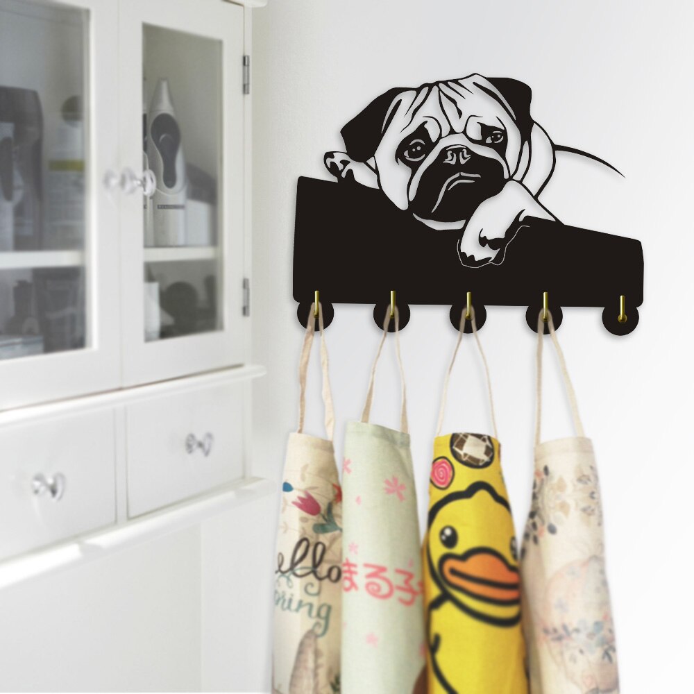 Engelsk bulldog tøj kroge dejlig hvalp hund dyr silhuet væg bøjle håndklæder kroge børneværelse indretning til badeværelse