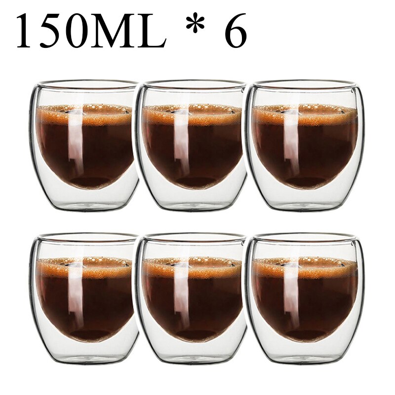 2-18 Stuks Dubbele Wand Hoge Borosilicaatglas Mok Hittebestendige Thee Melk Sap Koffie Water Cup Bar Drinkware Creativiteit Set: 150ML 6PCS